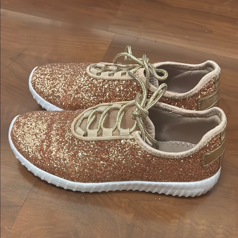 Gold Low-Top Sneakers with White Soles